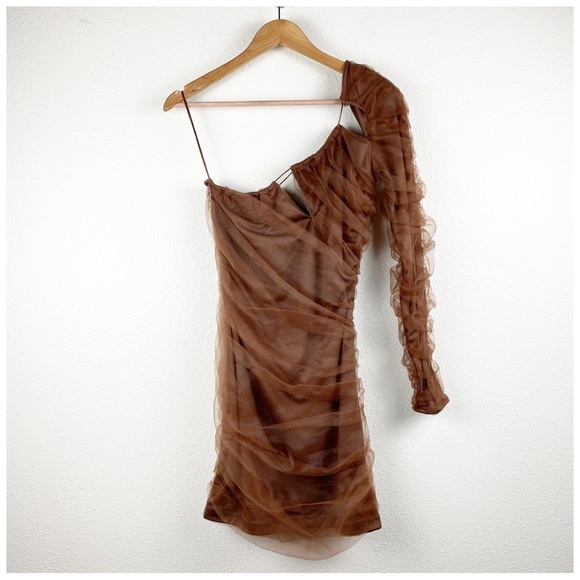 NWT Zara Blogger’s Favorite Brown Tulle One Shoulder Dress Size Small‎ - Picture 7 of 15